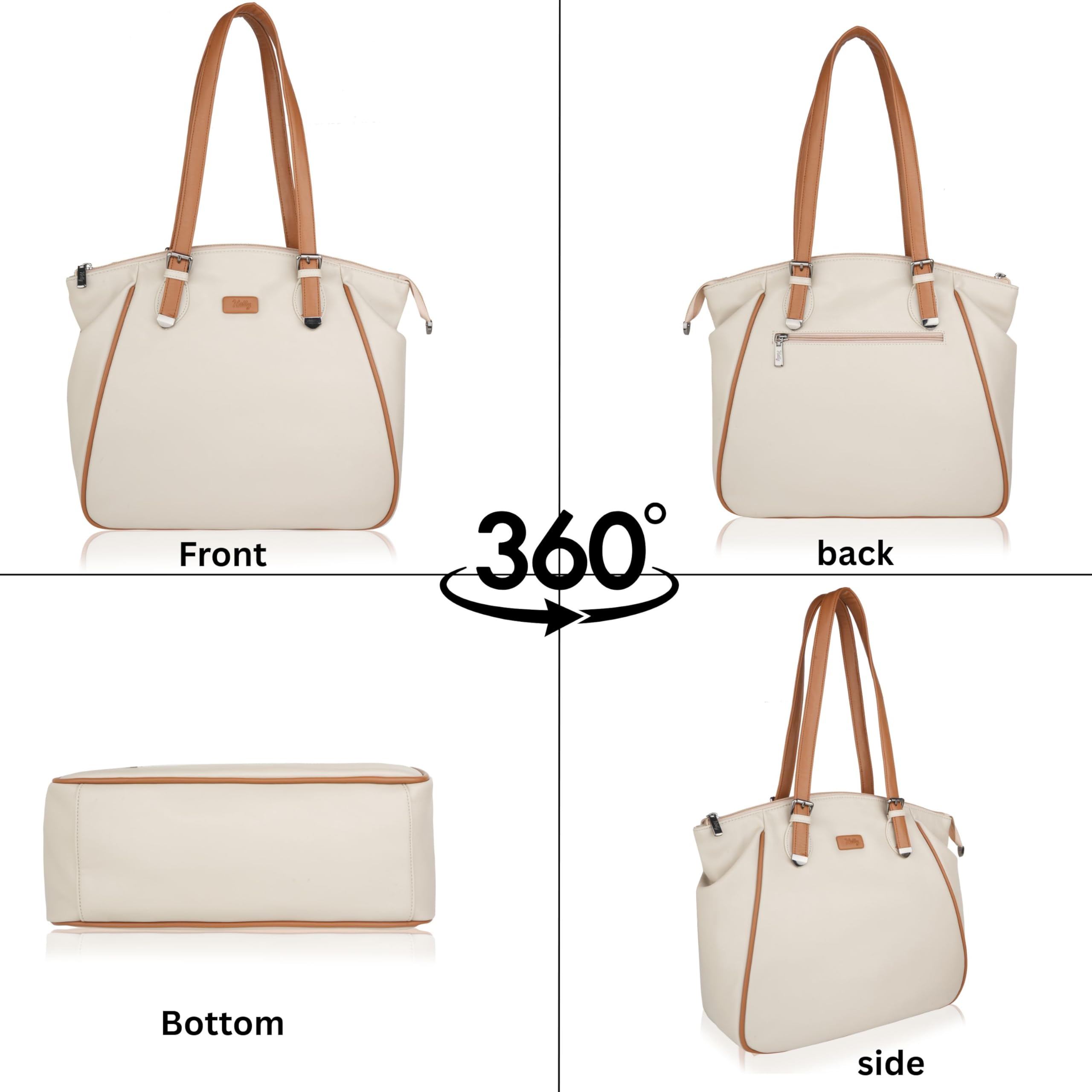 HELLY Women’s Tote Bag | Premium Vegan Leather Handbag | Lightweight Shoulder Bag for Office & Daily Use | Water-Resistant Lining (Cream)