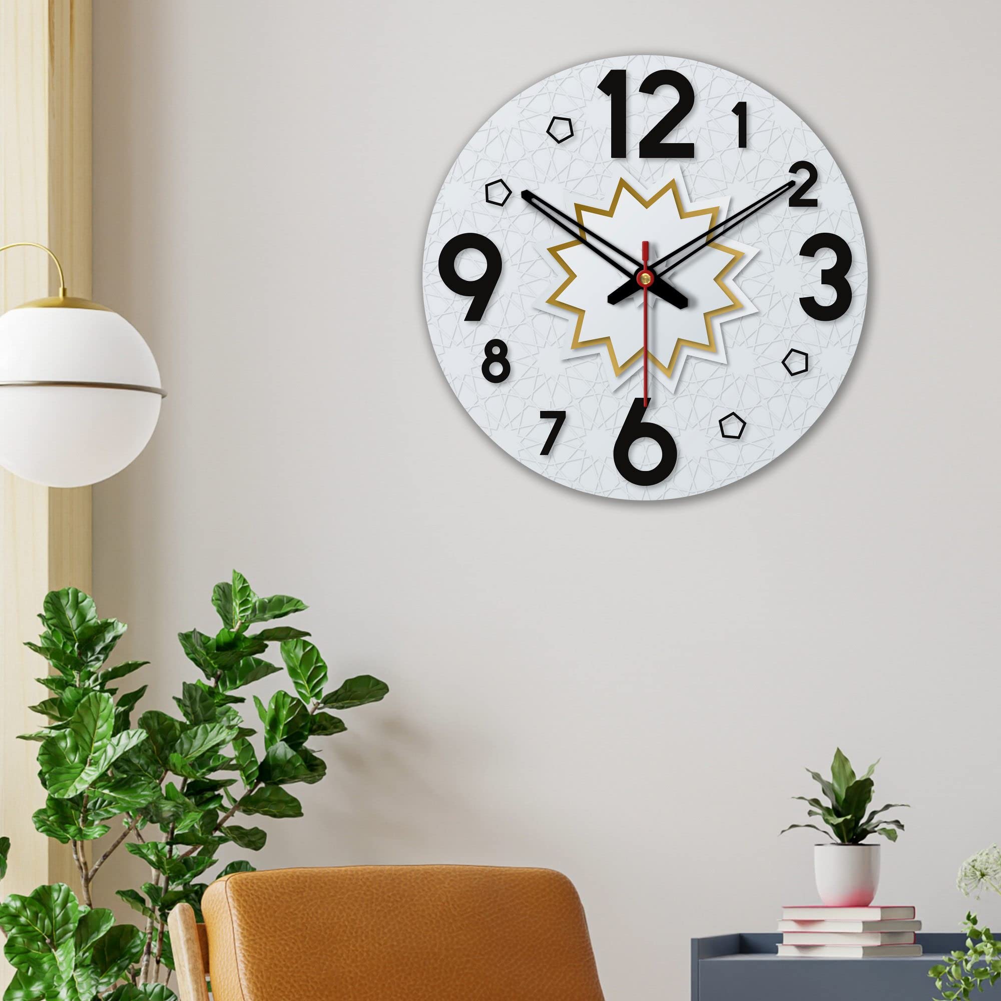 VIBECRAFTS Star Shape Pattern Wooden Wall Clock for Home Decor | Office | Livingroom, Bedroom | Cafe | Gifts (WWCVC1Pcs_15059)