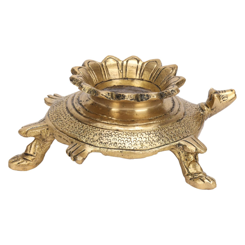 ARTVARKO Pure Brass Shankh Stand with Tortoise Conch Holder for Home Office Temple Mandir Pooja Puja Room Brings Prosperity 4.5 Inch