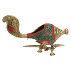 SVARUP Brass Shankh with Stand Conch Stand Shell, 14 Inch Table Top Multicolor