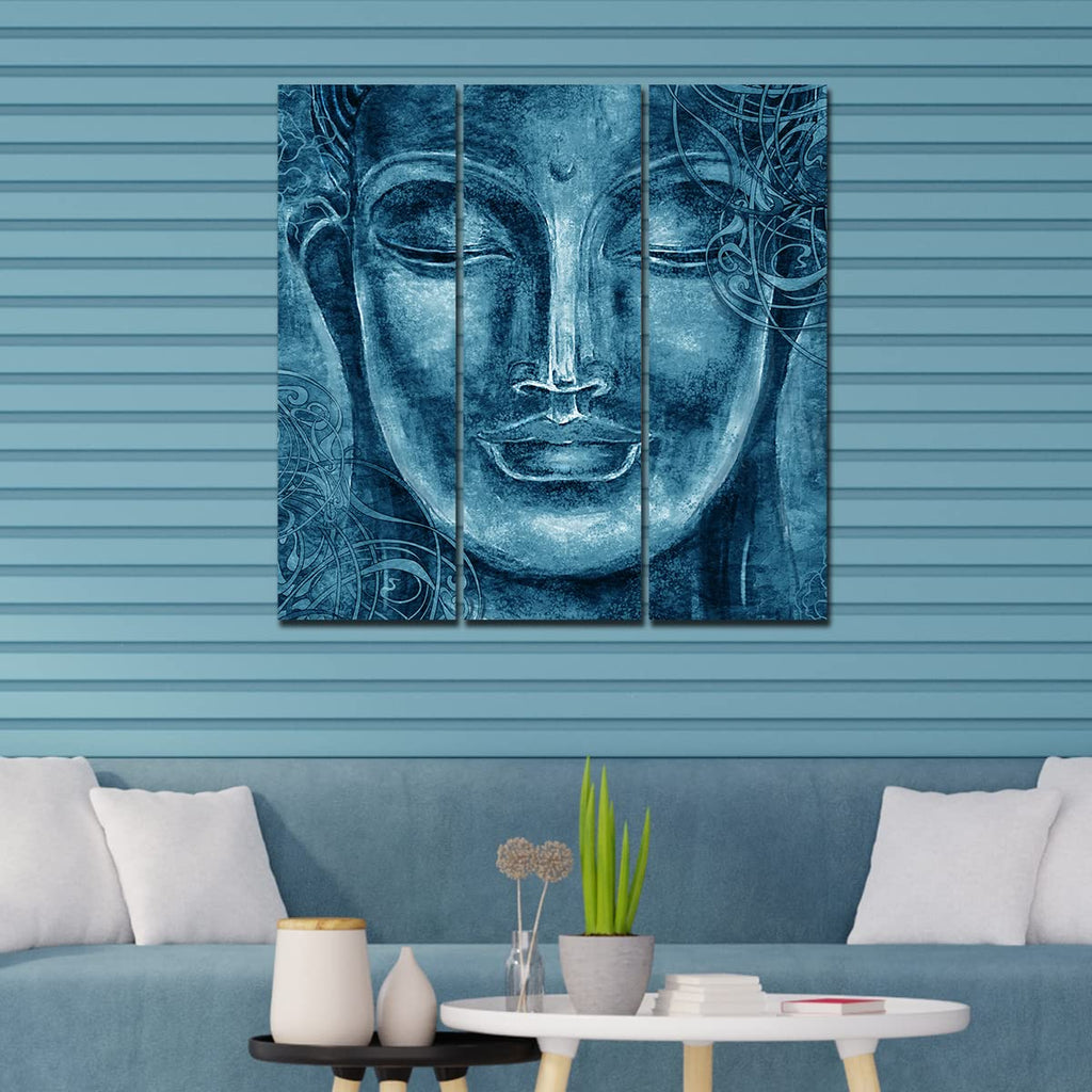 VIBECRAFTS 3 Pieces Buddha Face Canvas Wall Painting Fitted With Wooden Frame For Home | Office | Living Room | Gifts (PTVC3Pcs1_9600)