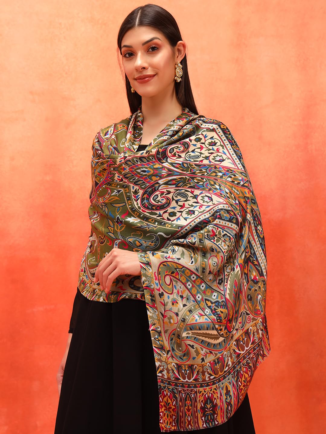 Pashmoda Women Royal Embers Fine Soft Bamboo Fibre Stole (Size 28x80in, 71x203cm) ISST33