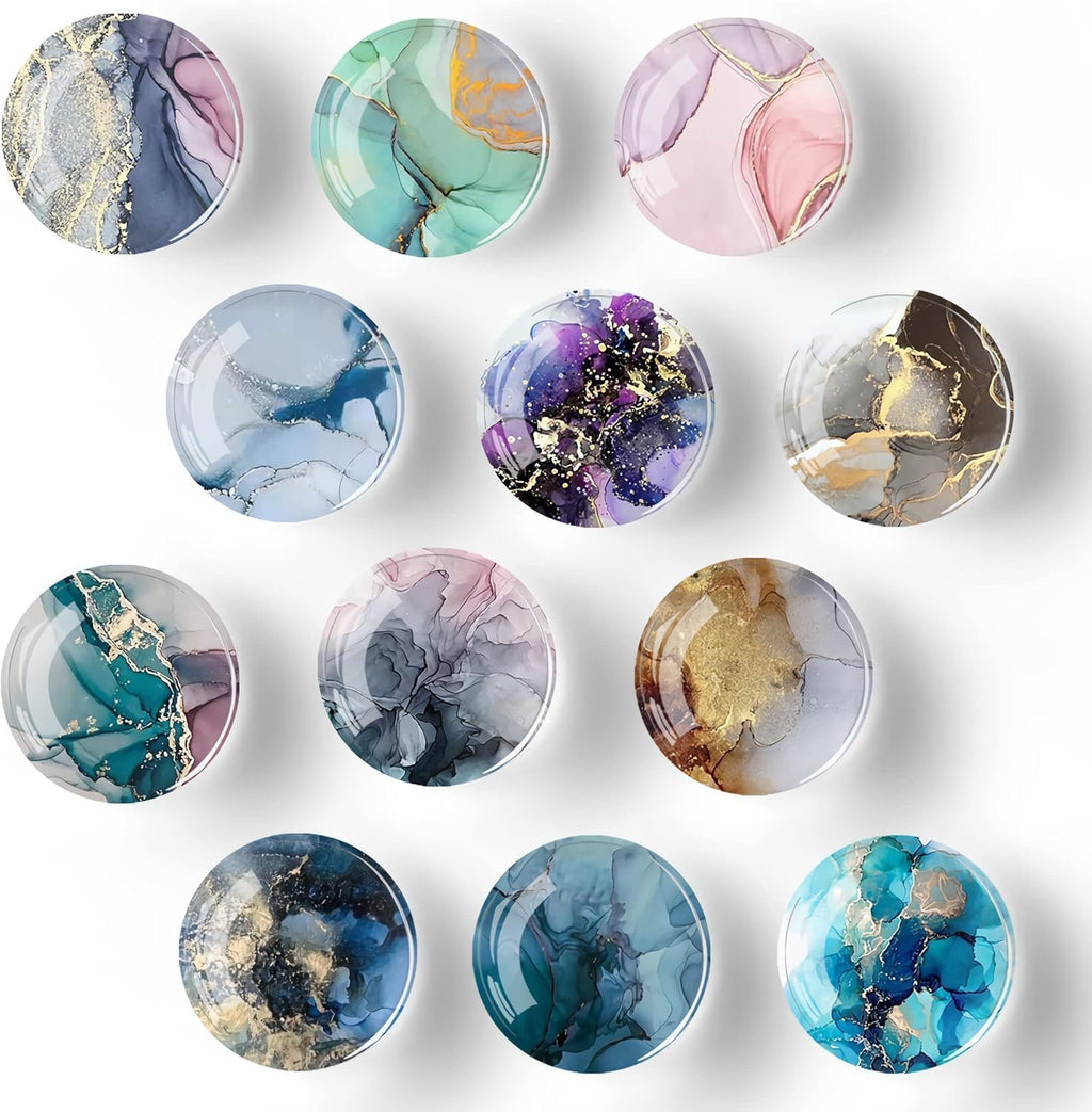 OLAFUR12-Pcs Marble Fridge Crystal Magnet Tree Set - Elegant Decorative Magnets for Refrigerator, Whiteboard, Locker, Cabinets, Office & Classroom (Crystal Magnet - Marble)