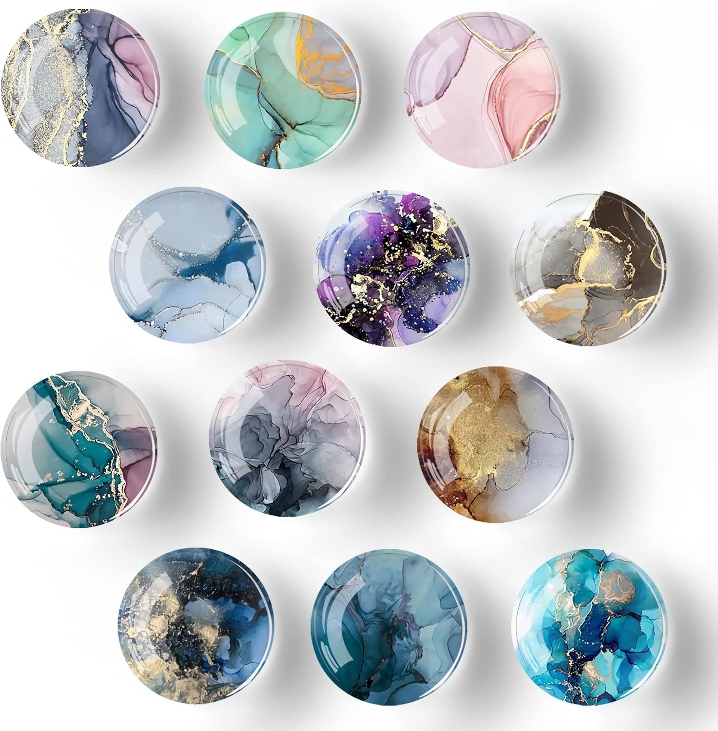 OLAFUR12-Pcs Marble Fridge Crystal Magnet Tree Set - Elegant Decorative Magnets for Refrigerator, Whiteboard, Locker, Cabinets, Office & Classroom (Crystal Magnet - Marble)