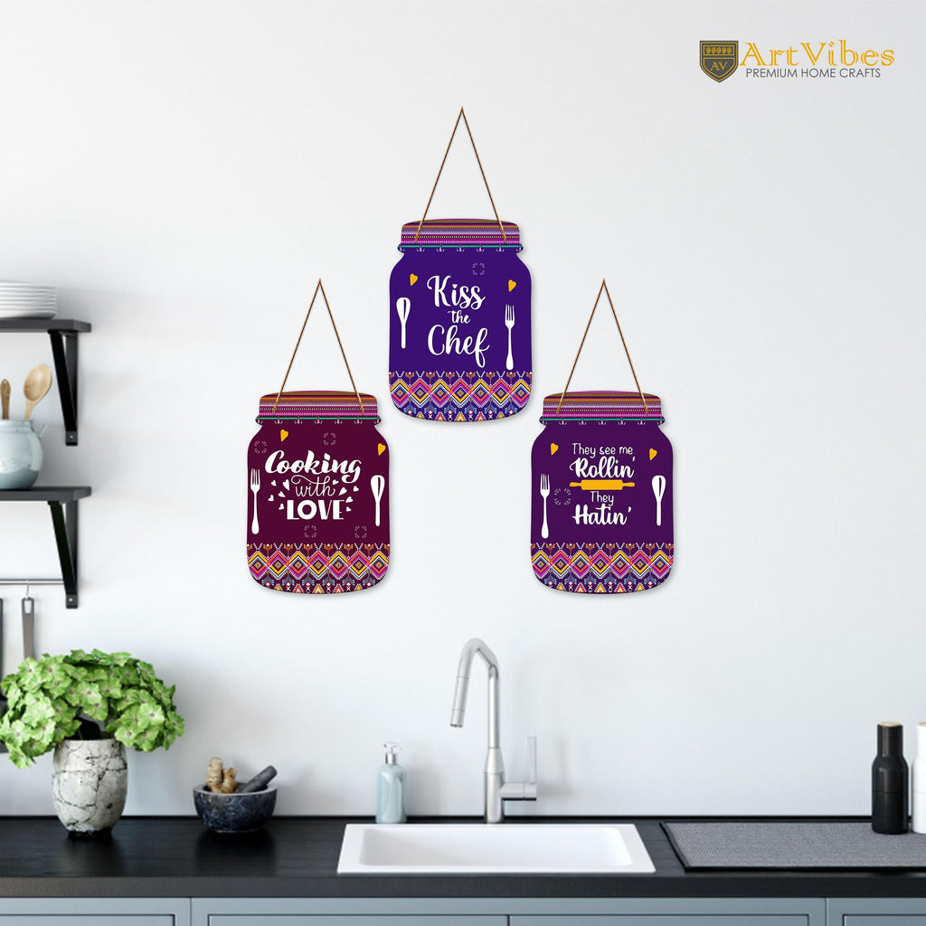 Artvibes Cooking with Love Wall Hanger for Home Decor | Gifts | Wall Art | Decoration Wooden Hanging Items | Kitchen Wood Design | Quotes Decor Items | Decorative Artworks (WH_8917N)