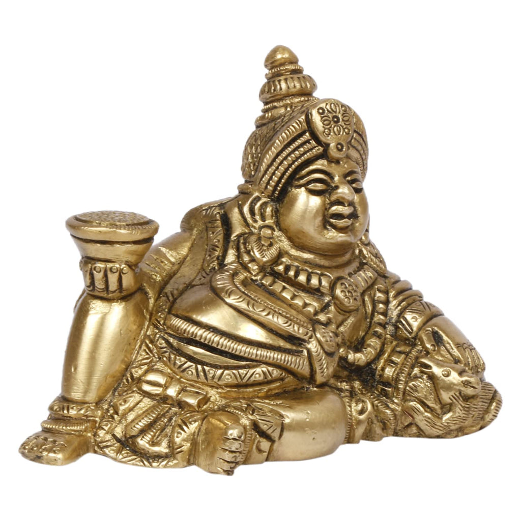 ARTVARKO Brass Action Lord Of Treasure Wealth Maharaj Kuber Resting Murti Statue For Tijori Locker Money Safe Kubera Idol For Vastu Dosh Nivaran Prosperity Home Décor, 7 Centimeters