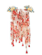 Chandwasia Fashion Floral Printed Scarf | Neck Shoulder Head Wrap Styling Dupatta Use | Polyester Chiffon Fabric Tassel Border Lightweight Soft Texture Pattern Women - Peach