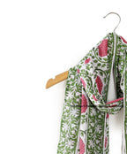 Ravaiyaa - Attitude is everything Hand Block Printed Cotton Long Stole Scarves Hijab Neck Wrap Scarf 71 X 21 Inch (Green Pink Floral)
