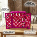 Pink Phool Bangla Decoration Solid Wood Home Temple for Laddu Gopal & Ganesh Ji 30x42 cm Decorative Mandir Backdrop
