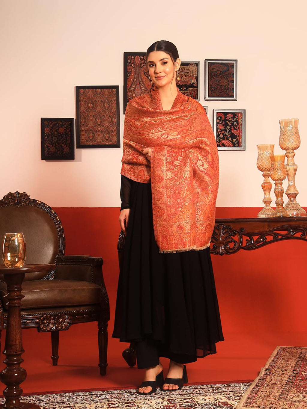 Pashmoda Women Naazneen Kaani Wool Blend Kashmiri Zari Shawl (Size: 40x80in, 101x203cm) ZSS09