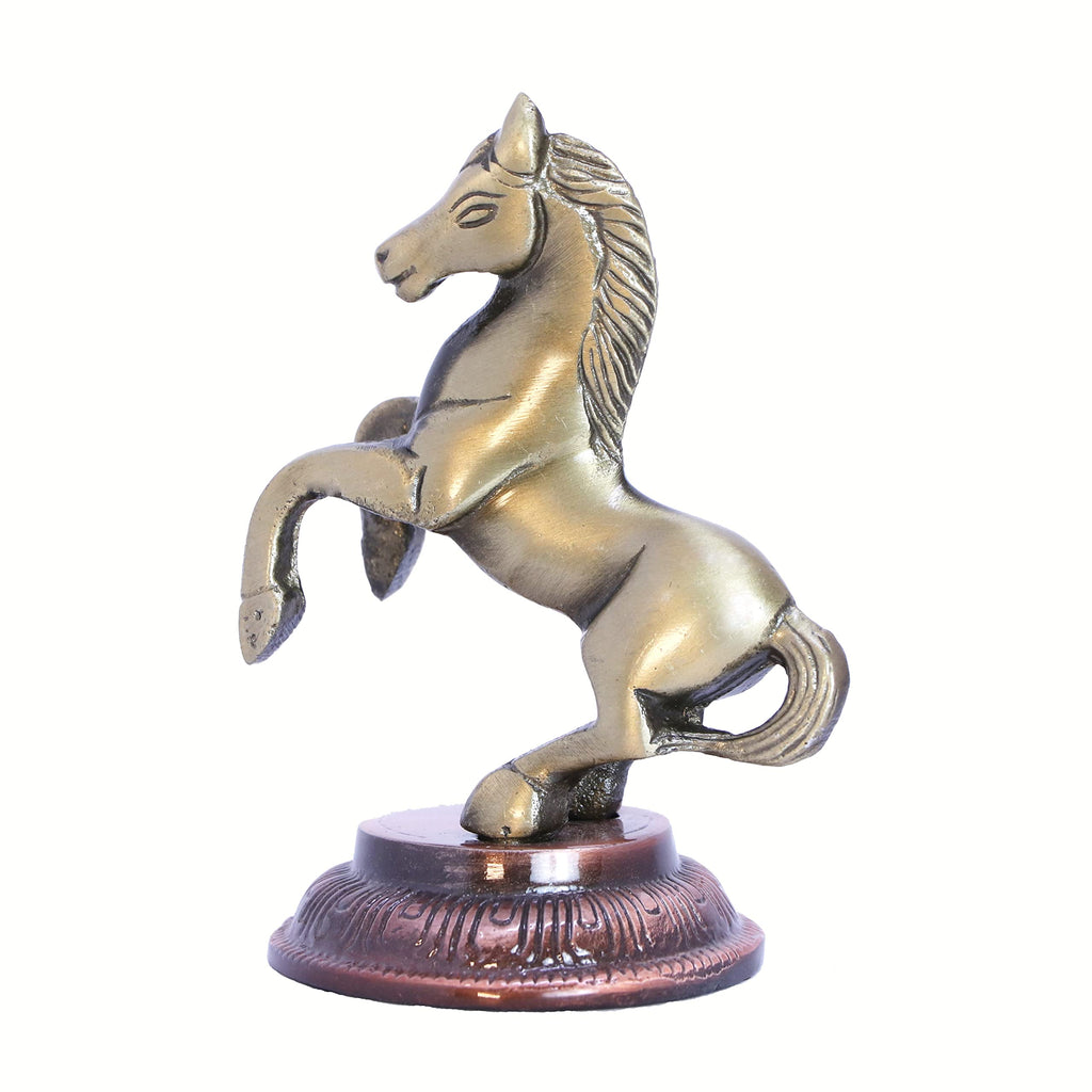 KridayKraft Jumping Horse Metal Statue for Wealth Table Top Figurine for Living Room Bedroom Home Office Animal Decorative Showpiece Feng Shui Vanstu Sculpture for Gift Purpose. (Brass)