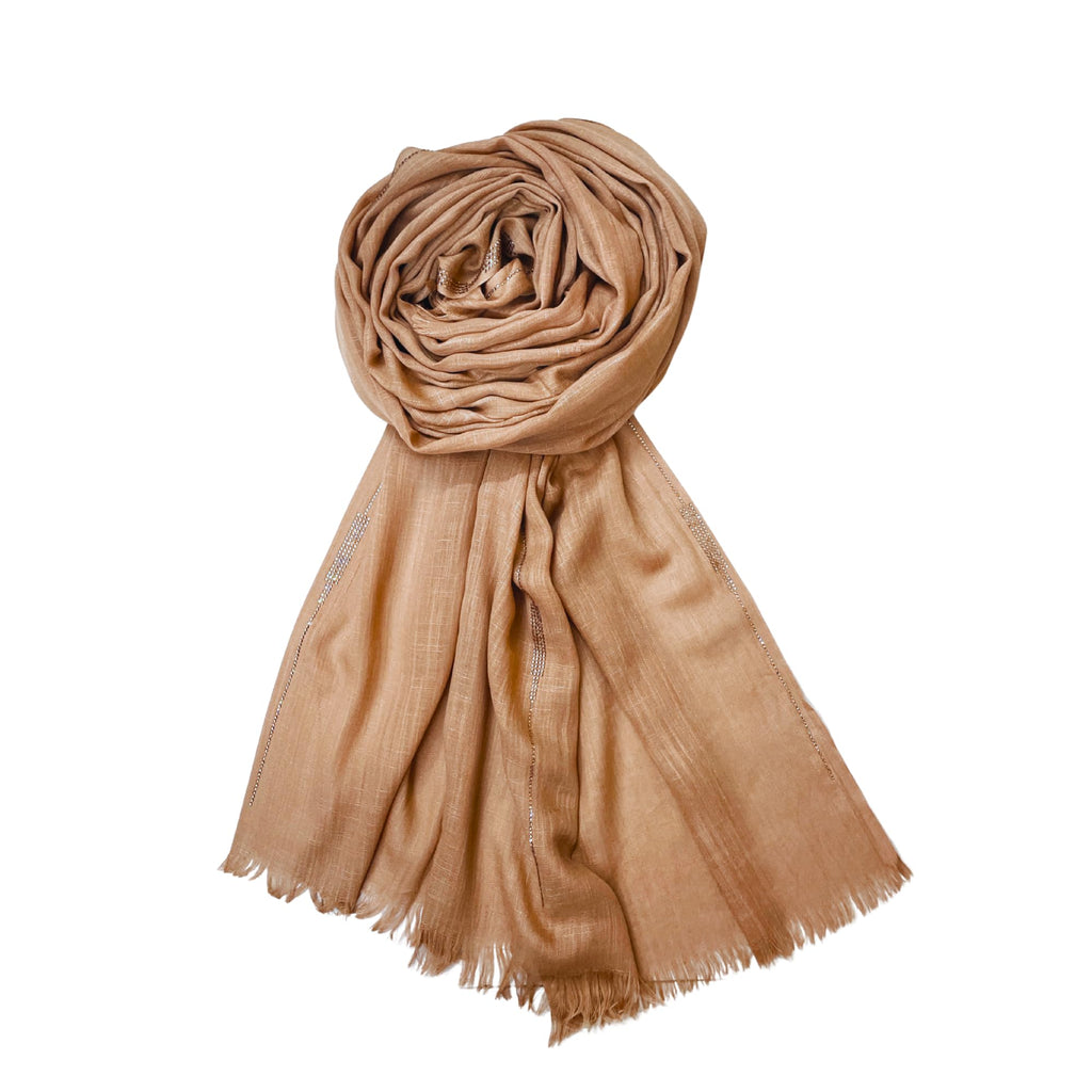 FAHABO Scarf Woman Voile Cotton Scarves with Rhinestone Embellishments | Hijab Scarf | Headscarf | Neck Scarf | Stoles | Wraps Size 71 L x 32 W (Walnut Brown)