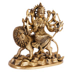 ARTVARKO Pure Brass Maa Durga Idol Sitting On Lion Ma Sherwali Murti Vaishno Devi Statue for Home Navratra Puja Decor Gift 9 Inch