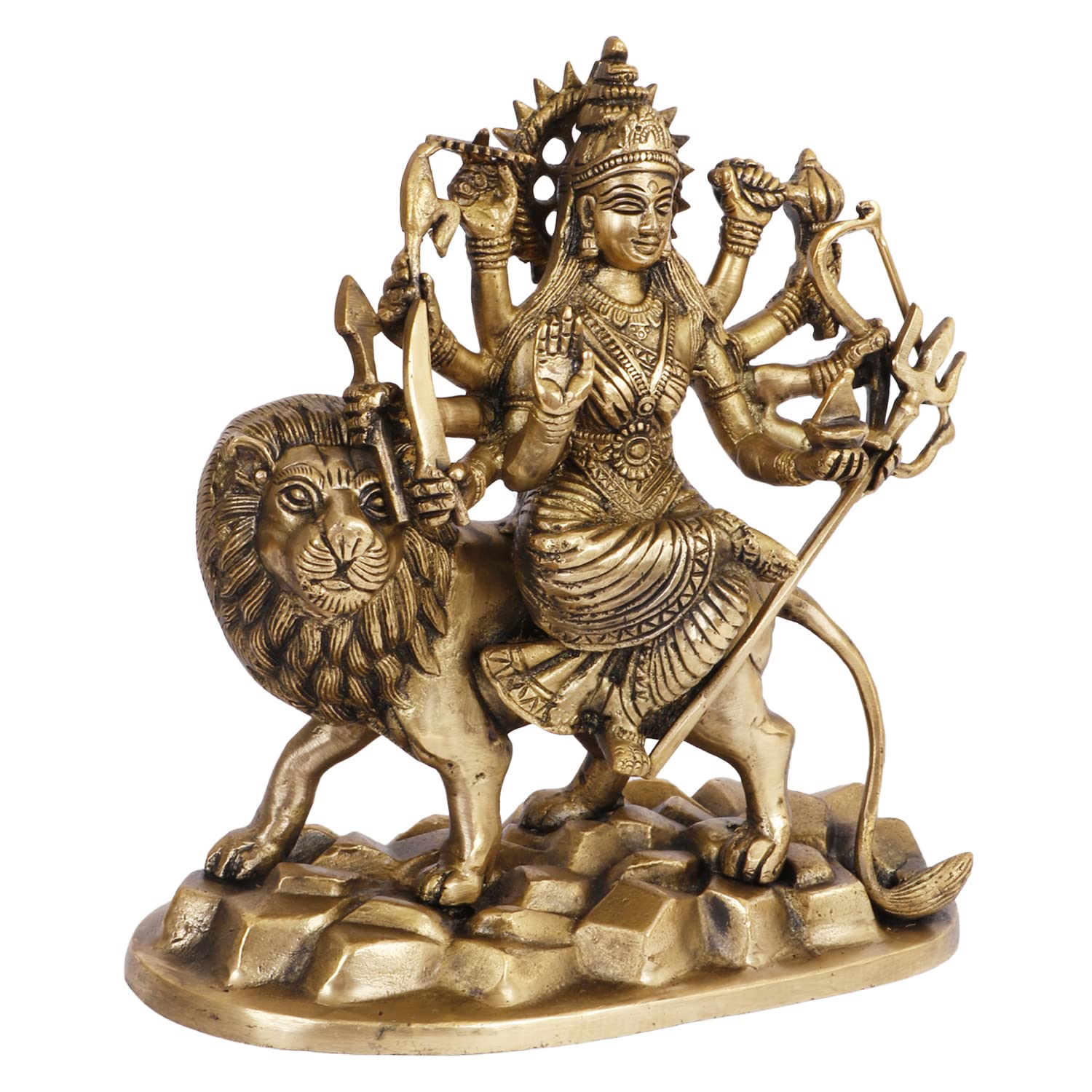 ARTVARKO Pure Brass Maa Durga Idol Sitting On Lion Ma Sherwali Murti Vaishno Devi Statue for Home Navratra Puja Decor Gift 9 Inch