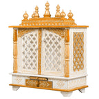 Kamdhenu Art and Craft Wooden Temple Home Temple Pooja Mandir Pooja Mandap Temple (White & Orange), 28 Centimeters, 11 Centimeters