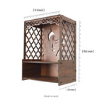 Wooden Wall-Mounted Pooja Mandir with LED Light, Decorative Curtains and Tassels, Brown Colour for Home & Office (H 15.5xW12xD8 Inches) (Krishna)