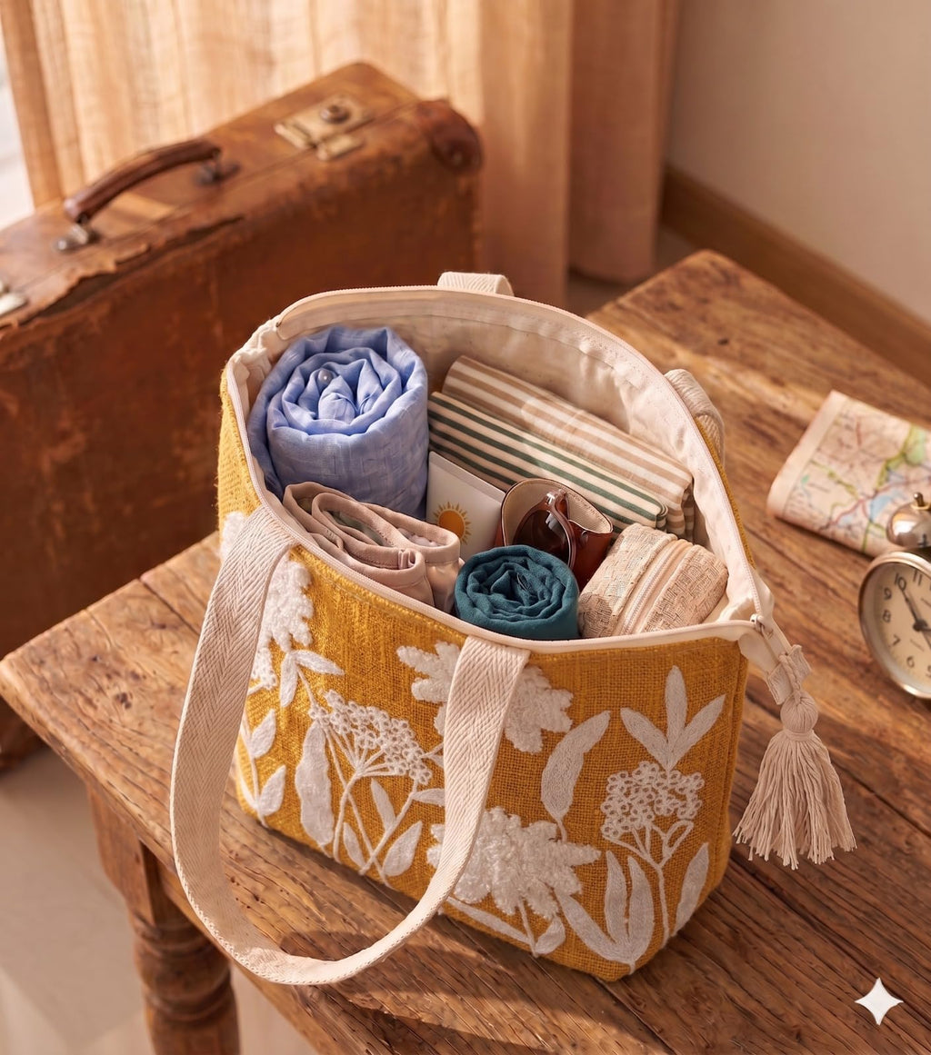 Cotton Tote Bag for Women 16 x 16 Inch | Cotton Canvas Shoulder Handbag with Zipper & Tassel | Reusable Shopping Tote Bag for Office, College, Travel, Grocery & Daily Use | Daisy Print (Design - 2)