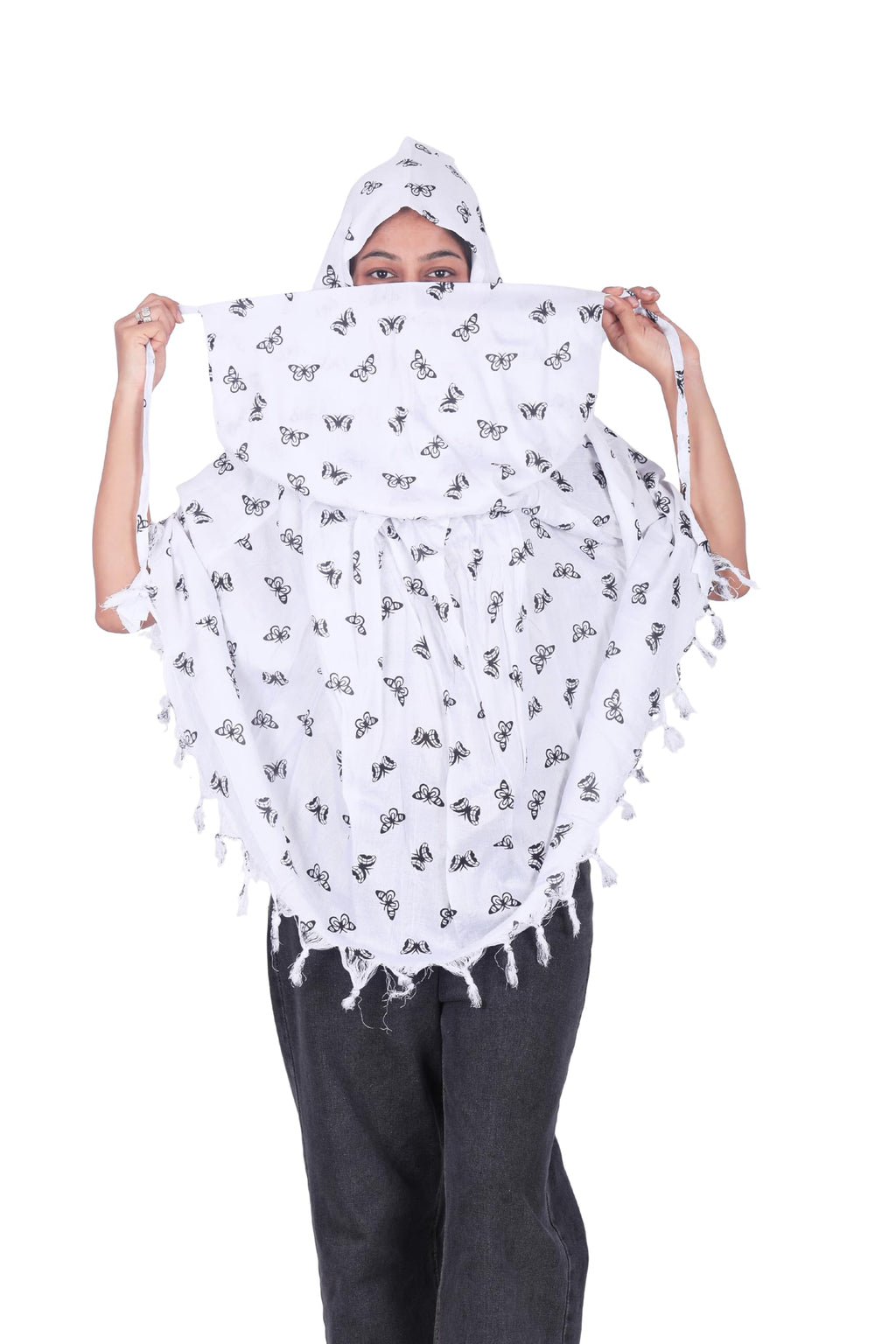CLOTHNEST Women’s Rayon Scarf Cum Mask – Full Face & Neck UV Sun Protection for Drivers and Outdoor Use (BLACK BUTTERFLY)