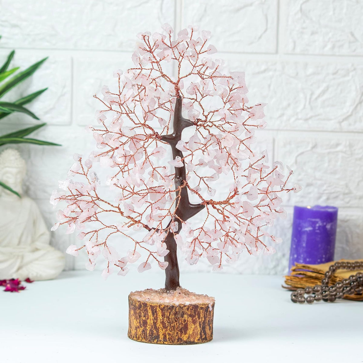 JINALI GEMS Crystal Tree for Positive Energy - Feng Shui Seven Chakra Tree of Life Decor - Home Decorations for Living Room, 200 Beads, 8-10 (Rose Quartz (Copper Wire))