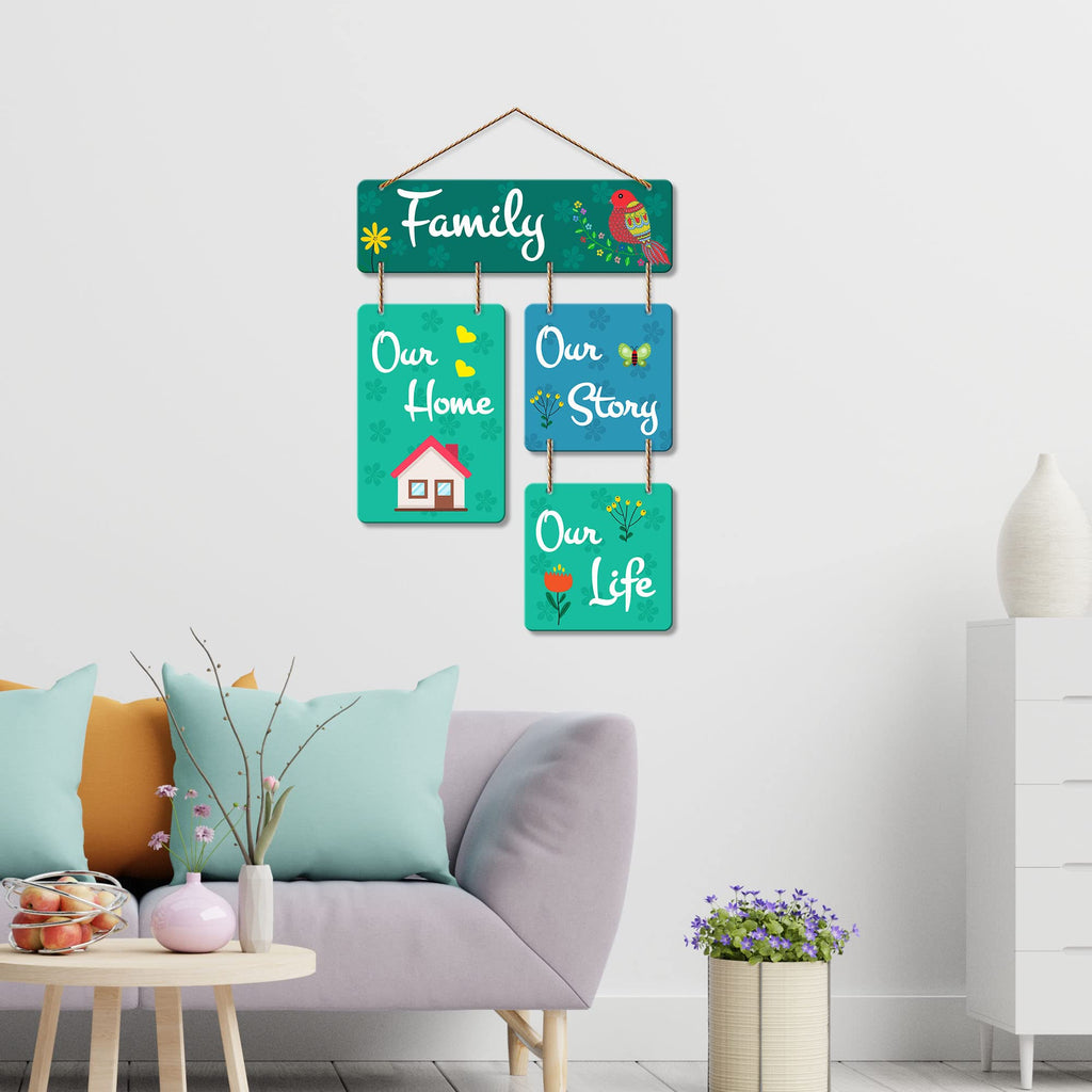 Artvibes Family Our Home Our Story Decorative Wall Art MDF Wooden Wall Hanger for Home Living Room | Wall Art For Hall | Family Quotes Wall Hanging | Wall Poster | Gifts | Wall Art Print (WH_6516N)