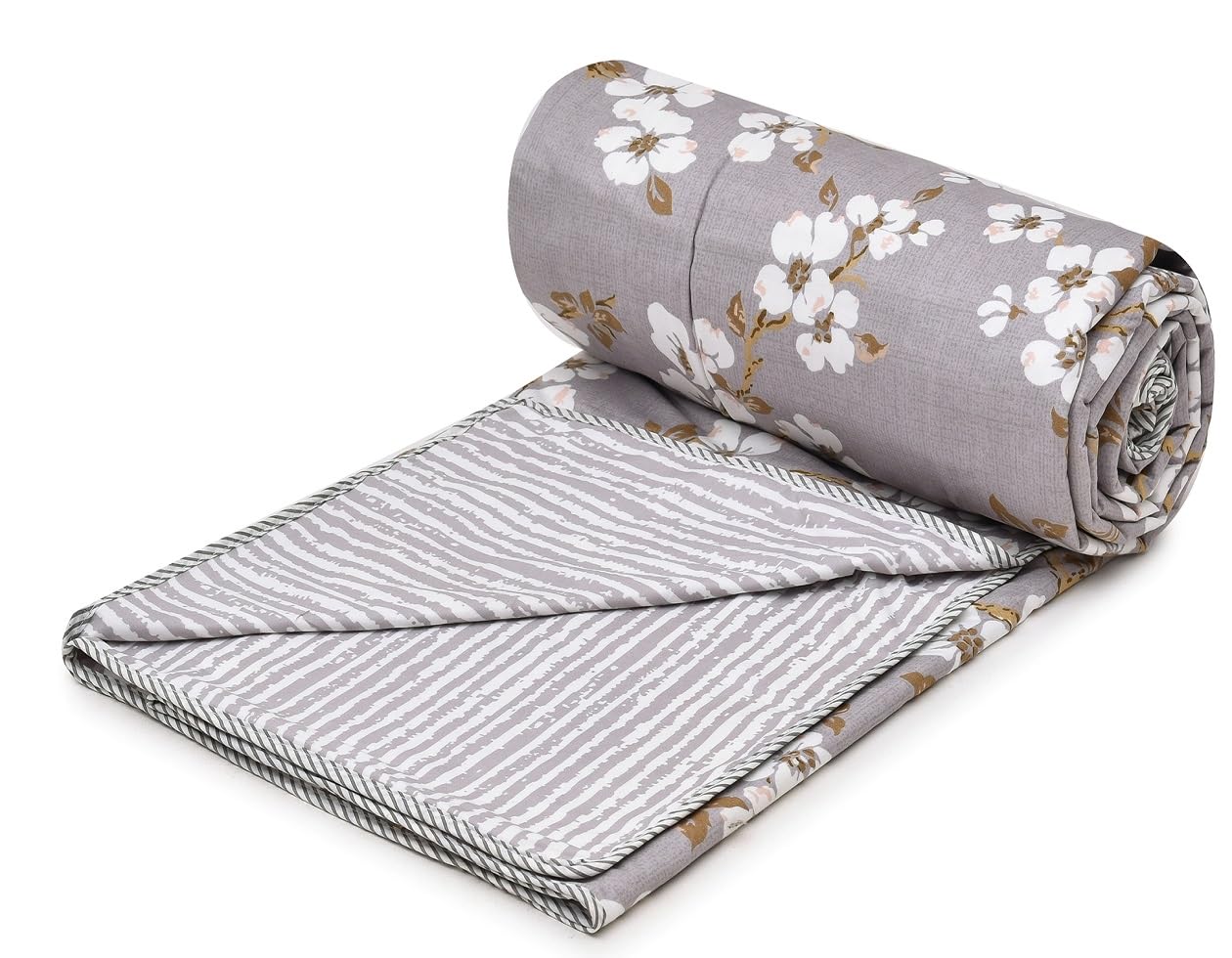 RRC 3 Layer Single Bed Dohar Blanket, Microfiber Cotton, 57x87 Inch, Grey & White, Soft Flannel Throw, Lightweight, 150 GSM, Ideal for AC & Summer Use Kafalo