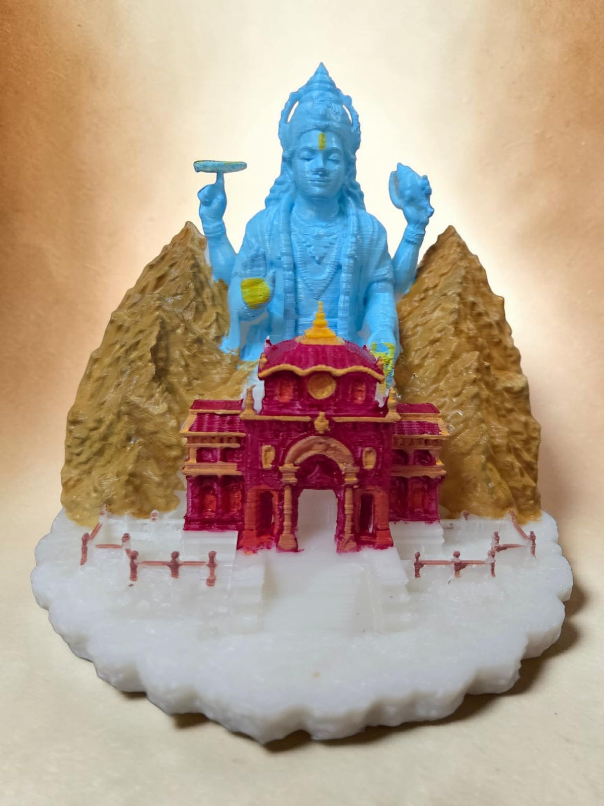 DevaDarshan - Badrinath Temple with Lord Vishnu Miniature Statue | Badrinath Dham Mandir Model | Narayan Bhagwan Religious Showpiece for Home Decor, Pooja Room & Spiritual Gifts
