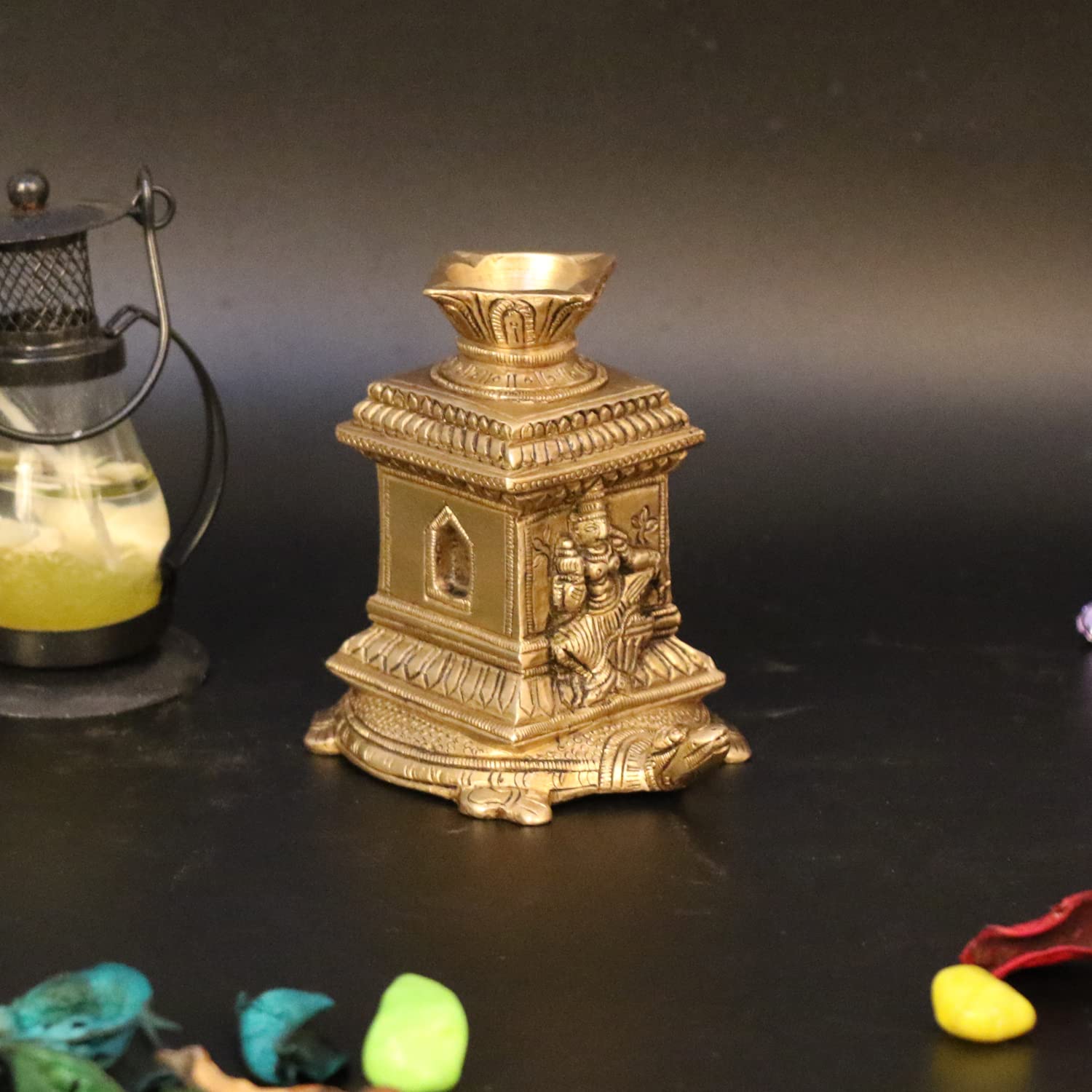 ARTVARKO™ Brass Tulsi Kyara Tortoise Diya Home Pooja Puja Idol Statue for Gift Living Room Mandir Décor (7.5x11x9.5)