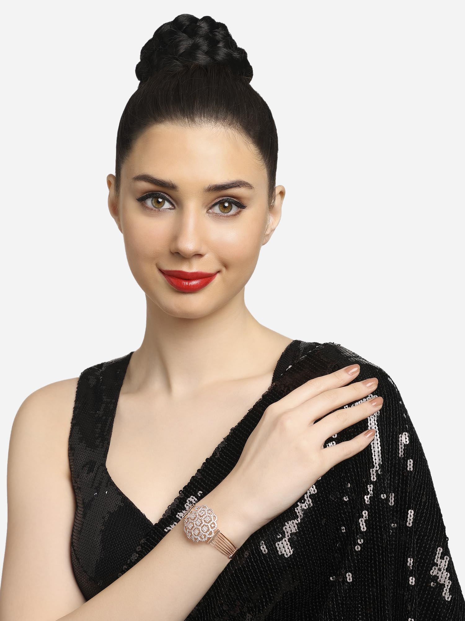 ZAVERI PEARLS Rose Gold Dazzling Cubic Zirconia Embellished Brass Kada Bracelet For Women-ZPFK16892
