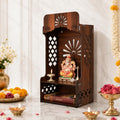 Gift Kya De Divya Om Beautiful Wooden Pooja Stand for Home, Temple, Office, Wall Mounted Puja Mandir with LED Light, Home Temple, Wooden Mandir for Home Decor, Size (H-20, L-12, W-8 Inch) (Wood)
