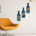 Artvibes Astronaut in Space Decor Bottle shaped Wooden Wall Hanging | Living Room | Office | Wall Art Painting For Hall | Graphic Artwork | Aesthetic Wooden Decor | Ideal Gifts (WH_9523N), Set of 3
