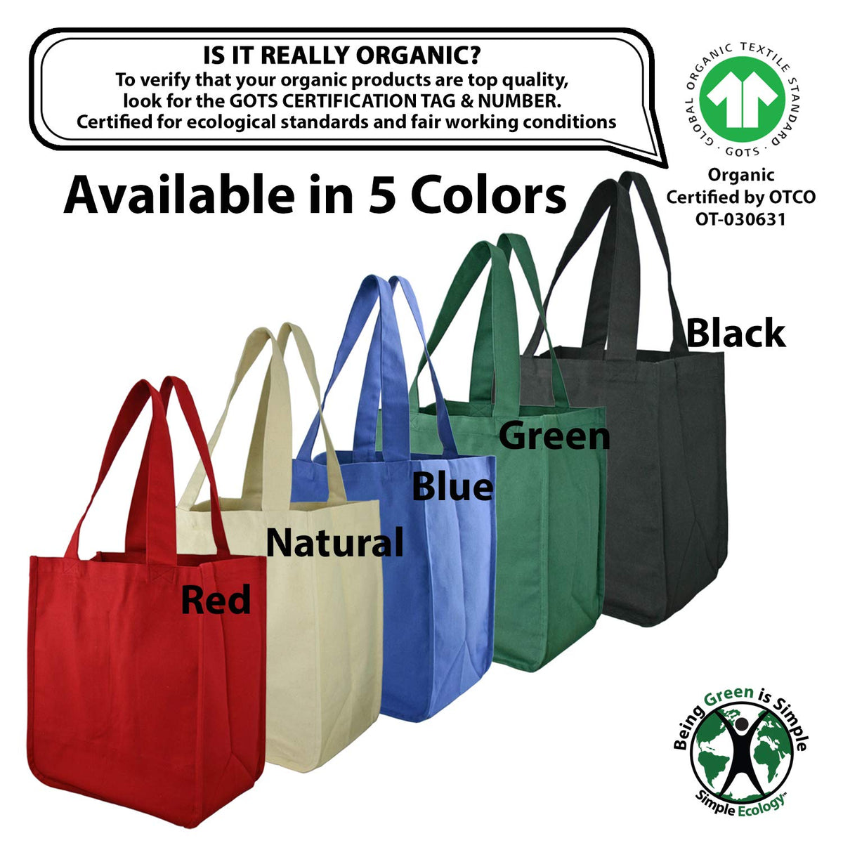 Black : Simple Ecology Organic Cotton Deluxe Reusable Grocery Bag with Bottle Sleeves - Black