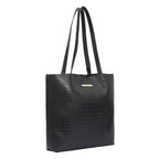 Bagsy Malone Women's Vegan Leather Stylish Tote Bag Pack of 5 | Ladies Purse Handbag (Croco Black)