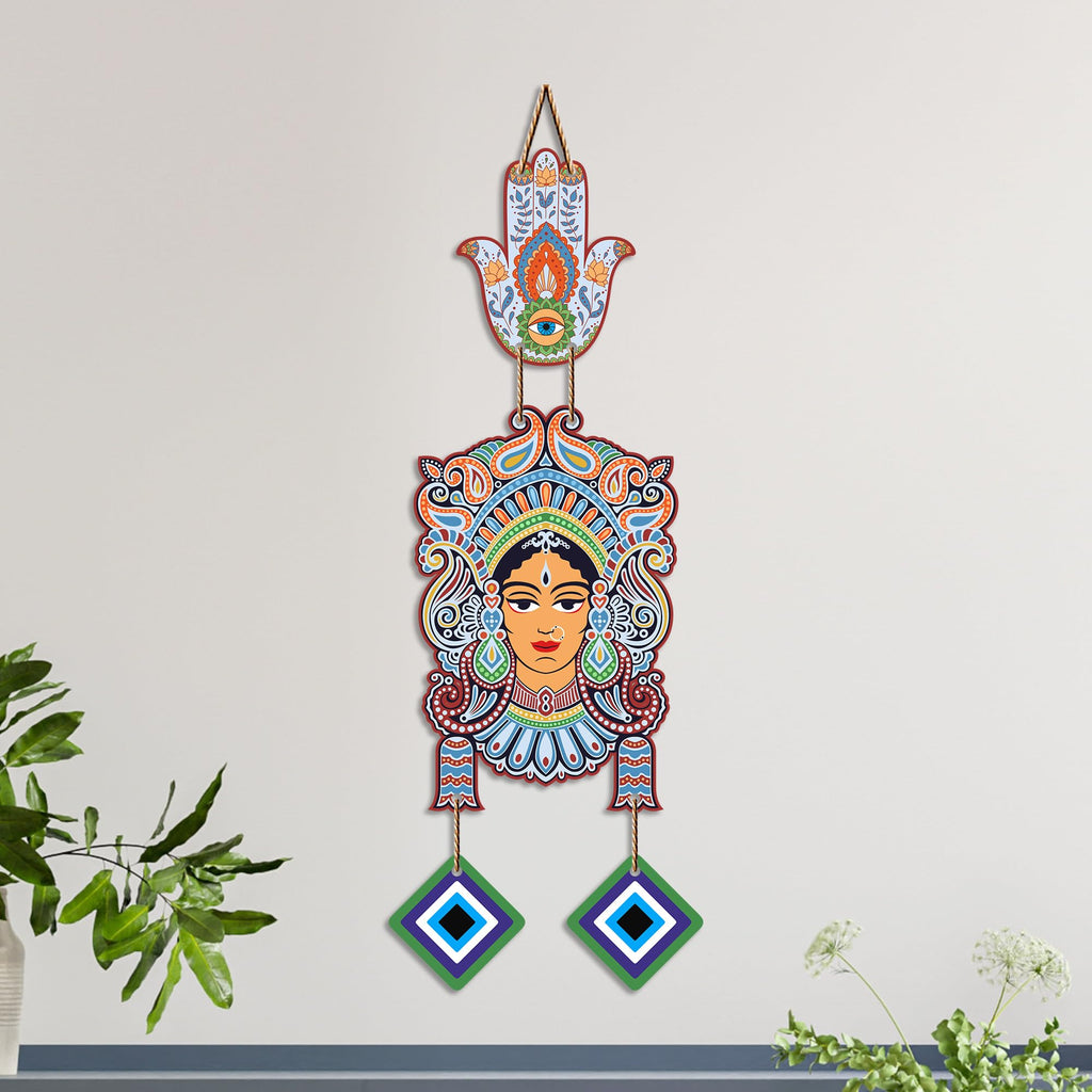 Artvibes Tribal Goddess Face Evil Eye Wall Hanging for Home Decor | Ethnic Indian Wall Art with Nazar Protection | Positive Energy Vastu Decorative Item for Living Room | Gift (WH_85150N)