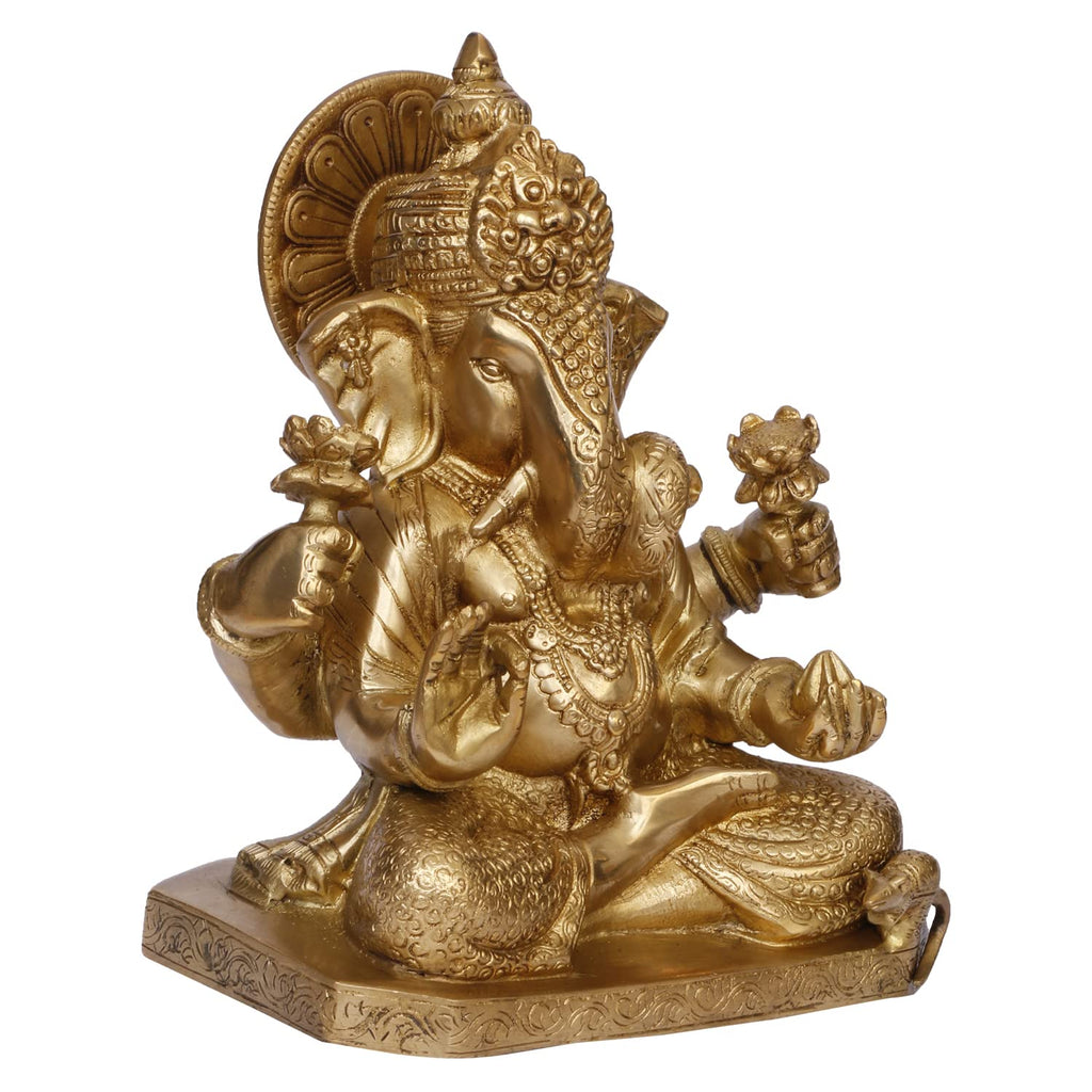 ARTVARKO Brass Lord Ganesha Murti in Blessing Posture Sitting with Modak Ganesh Bhagwan Idol Ganpati Metal Statue for Home Office Entrance Decor Pooja Marriage Gift 9 Inches