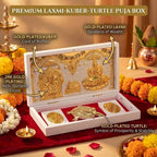 House Of Wemy Laxmi Kuber Pocket Temple for Pooja Room, Gifting for Wedding & Housewarming Ceremony I Gold Plated Photo Frame with Charan Paduka & Turtle for Good Luck - (8.4x4.5Inch) - Pack of 1
