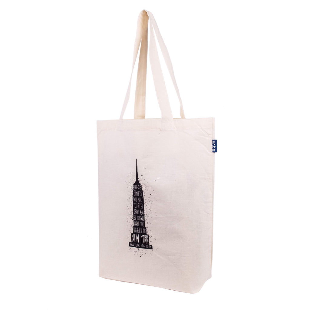 AQVA Blue Bag Collection - Cotton Canvas Tote bag, Reusable Grocery Bag, Cute Bags, Printed Cotton Shopping bag, Beach bags, Gift bags, (Empire State)