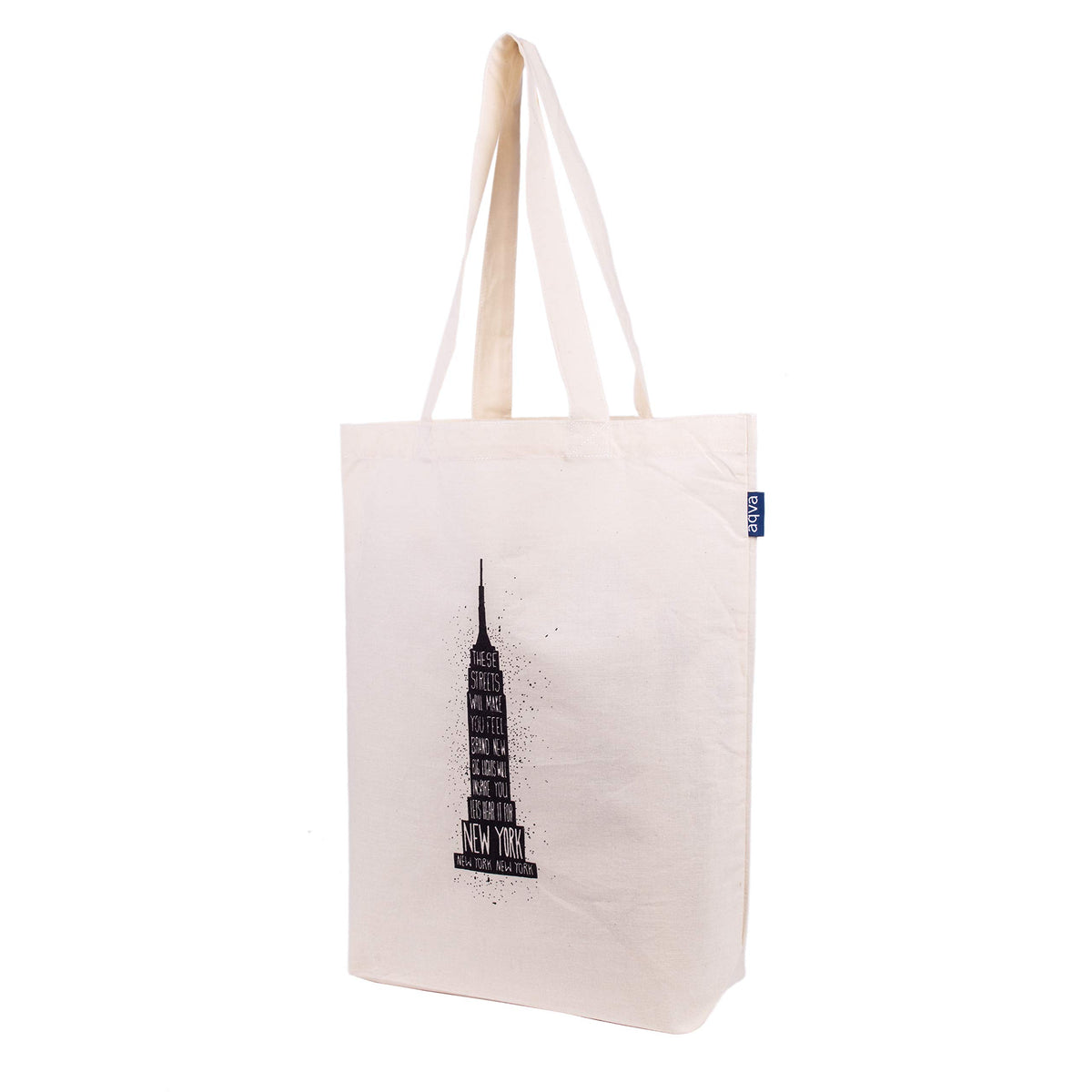 AQVA Blue Bag Collection - Cotton Canvas Tote bag, Reusable Grocery Bag, Cute Bags, Printed Cotton Shopping bag, Beach bags, Gift bags, (Empire State)