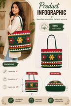 SriShopify Handcrafted Tote Bag Shoulder Bag Handbags for marriage women wedding gift for friend marriage Green hand bag (30x40x10 cm Mirrors and Beads applique work Stylish)