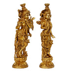 ARTVARKO Radha Krishna Brass Idol Krishna Playing Flute Radha Pital Murti for Home Mandir Decor Gift Height 14 Inch