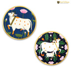 Artvibes Cow Round Shape Round Shape MDF Wooden Wall Art for Home Decoration | Spiritual Decor Items | Wall Art Paintings | Wall Illustrations| Stylish Modern Artwork | Gift (WH_8804NN), Set of 2