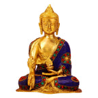 Svarup Brass Buddha Idol in Bhumisparsha Mudra Statue Buddhist Decor Height 8 Inch Weight 2.3 Kg Multicolor