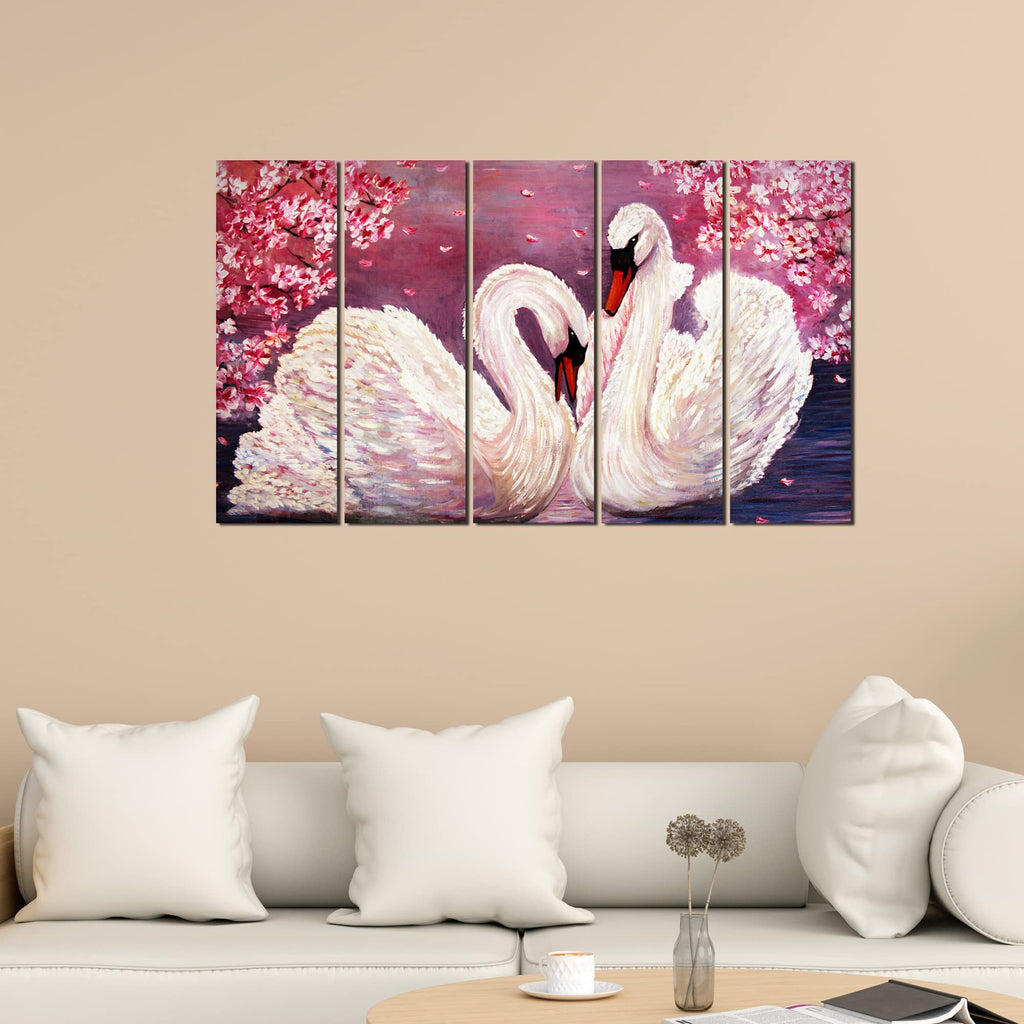 VIBECRAFTS Beautiful Swans 5 Pieces Canvas Wall Painting For Home | Office | Living Room | Gift (PTVC5Pcs4_8514)