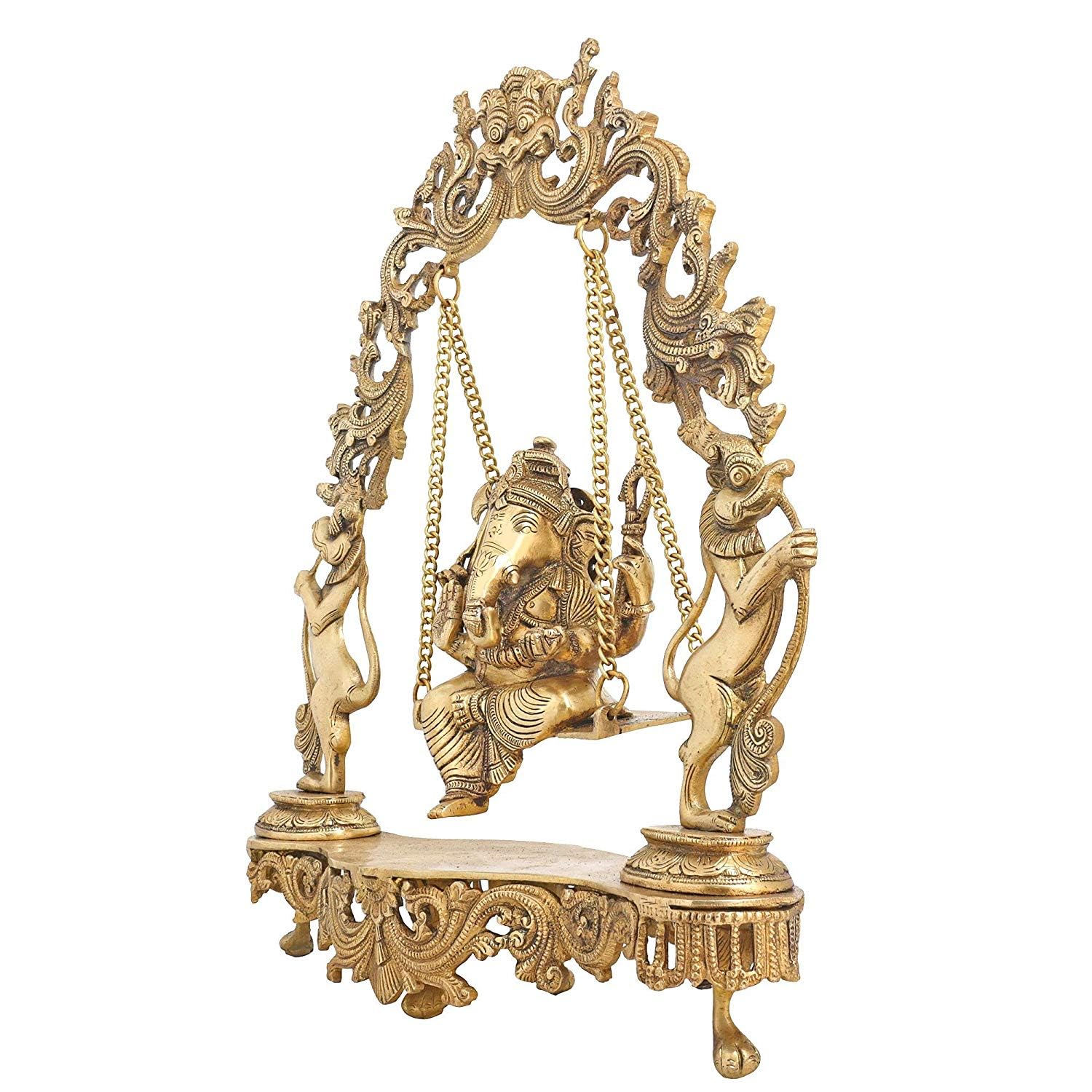 SVARUP Brass Ganesha On Jhoola Swing Showpiece, Beautiful Handcrafted Brass Ganesh Statue 18 Inch