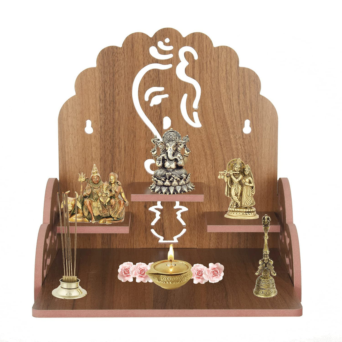 kriyanta Wooden Ganeshji Art Big Temple Son Dev Ghar Mandir for Pooja Home Solid Wood Temple Engineered Wood Home Temple. (Big Tempal Son 339)
