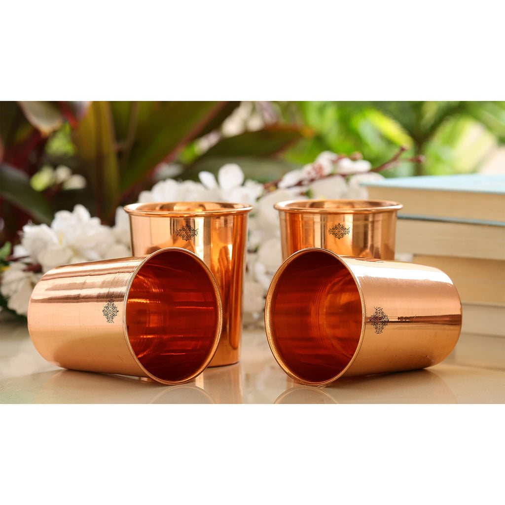 INDIAN ART VILLA Copper Plain Shine Finish Glass - 275 ML Tumbler, Copper Drinkware & Serveware, Ideal for Water Drinking, Perfect Gifting Option for Festivals and Special Occasions, Set of 4