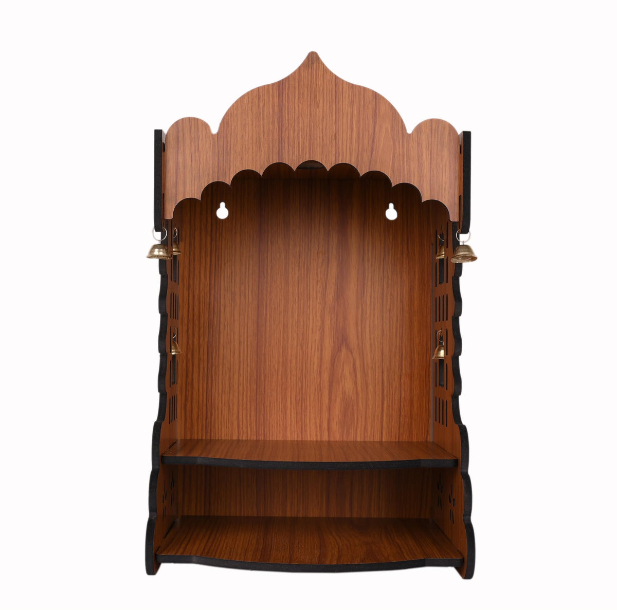AR ART Wooden Polished Temple Solid Finish Design Temple for Home & Office Puja Mandir for Home Wall Mounted (L-8.5, W-7.5, H-12 Inch) (Light Brown)