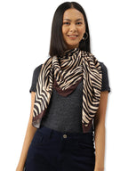 leeza store Women's Silk Scarf For Women 40X40 – Warm Beige Zebra Print | Digital Printed Satin Stole | Stylish Neck, Hair & Head Scarf