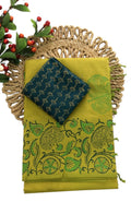 Women’s Pure South Cottonmix Sarees with Extra Kalamkari Blouse | Printed Cotton Sarees | Professional Office College Wear (Light Green Leaf)