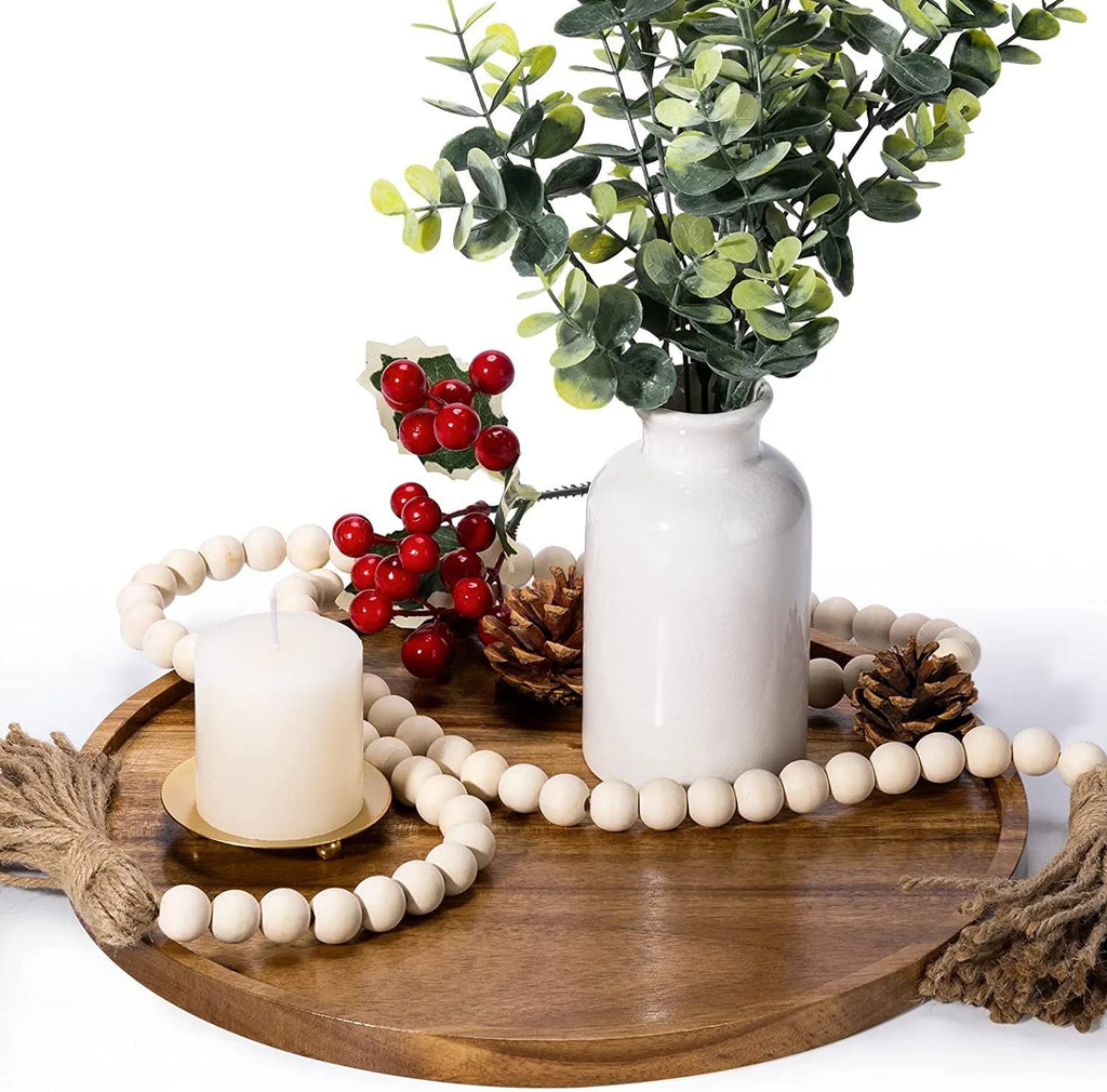 SYSI HOME Decorative Round Wooden Tray for Decor - Beautiful Acacia Wood Tray for Kitchen Dining Room Table - The Perfect Small Candle Tray for Coffee Table and Home Decor (Round)