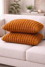 AWARD VELVETS Premium Faux Rabbit Fur Plush Luxury Soft Fluffy Striped Decorative Throw Pillow/Cushion Covers for Sofa, Couch, Living Room - (Light Brown, 16 x 16 inch) Set of 1